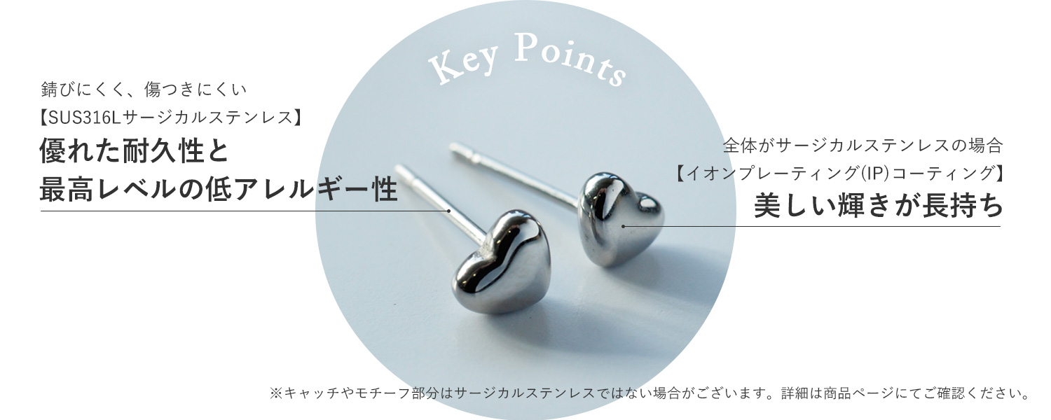 サージカルステンレスポストピアスのポイント
