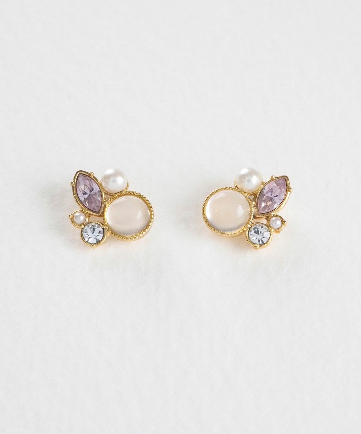 ナチュラルストーンとビジューのチタンポストピアス【MUK Dreamy stone】