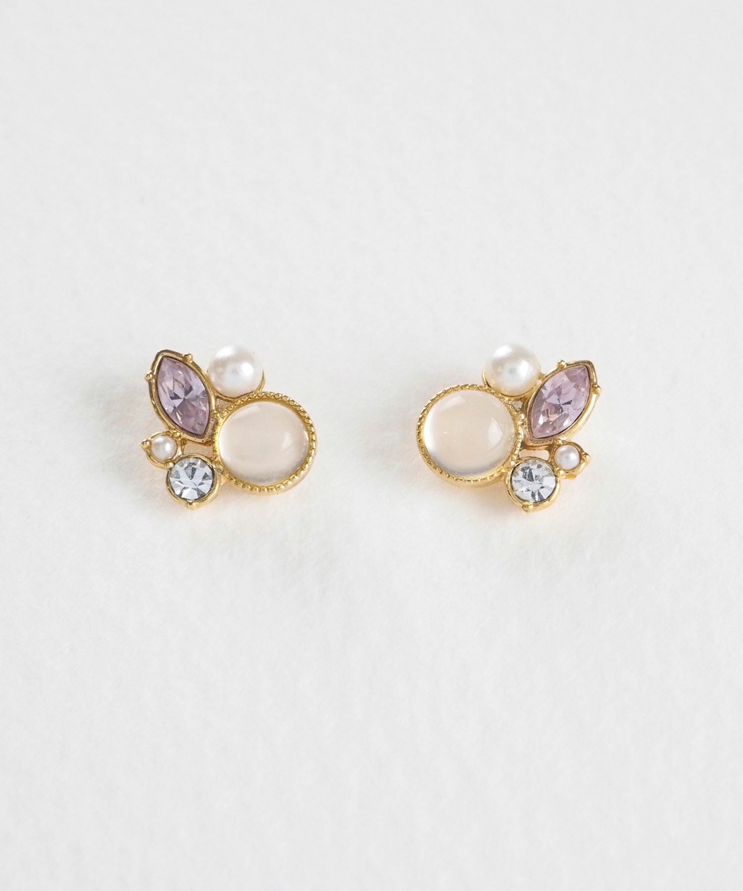 ナチュラルストーンとビジューのチタンポストピアス【MUK Dreamy stone】