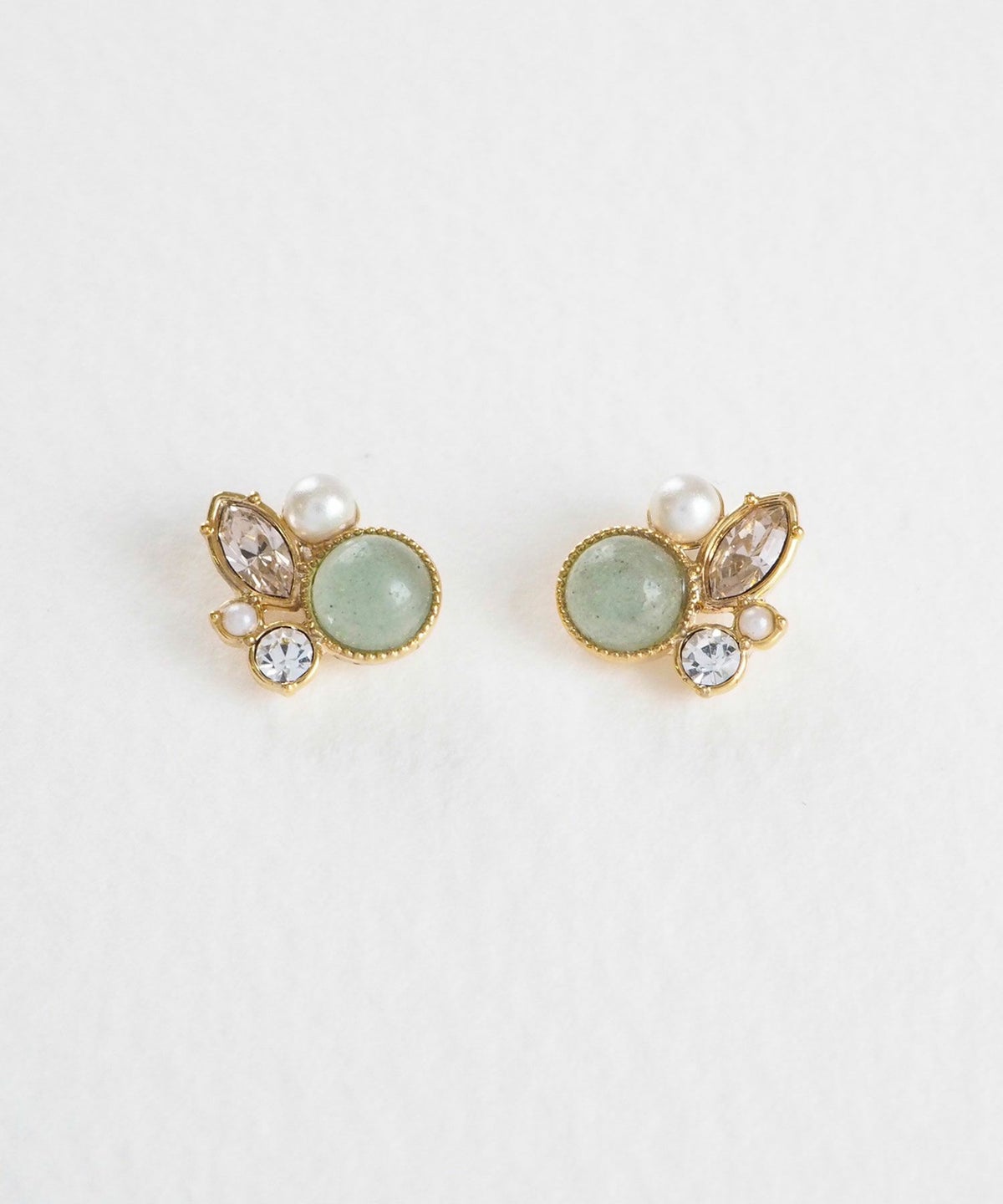 ナチュラルストーンとビジューのチタンポストピアス【MUK Dreamy stone】