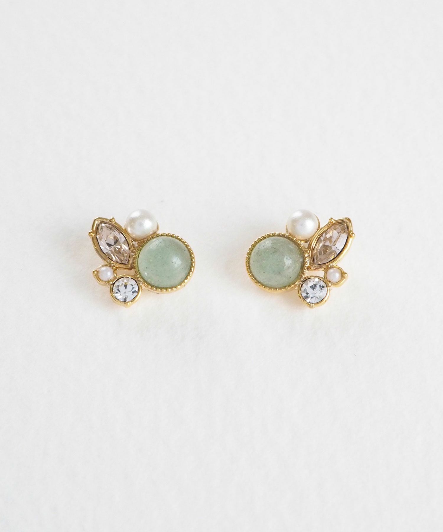 ナチュラルストーンとビジューのチタンポストピアス【MUK Dreamy stone】