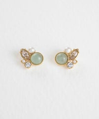 ナチュラルストーンとビジューのチタンポストピアス【MUK Dreamy stone】