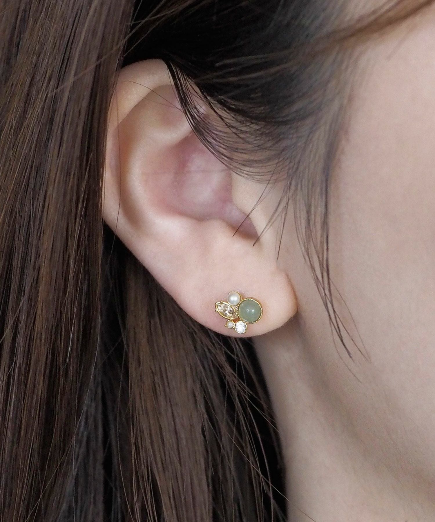 ナチュラルストーンとビジューのチタンポストピアス【MUK Dreamy stone】