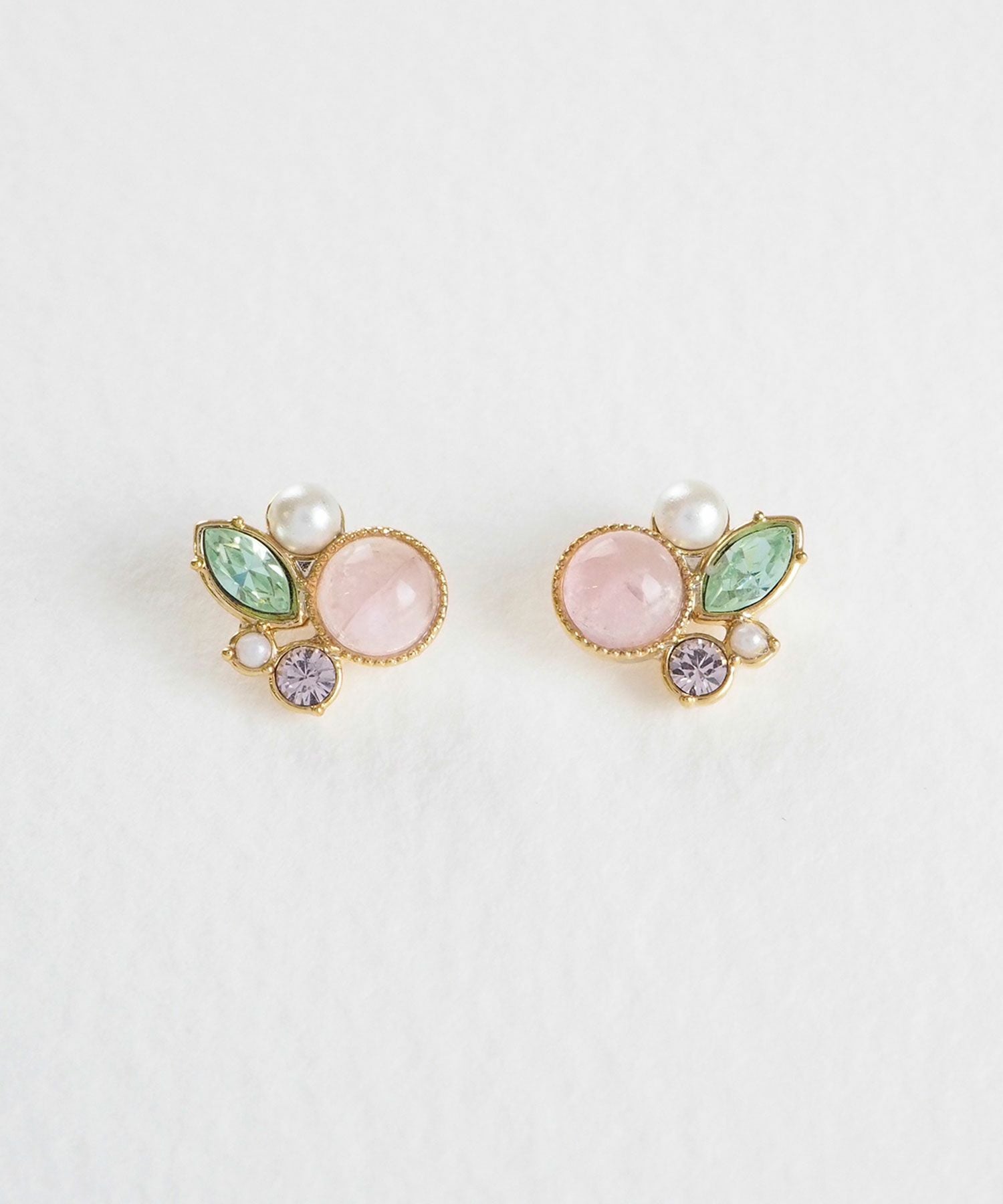 ナチュラルストーンとビジューのチタンポストピアス【MUK Dreamy stone】