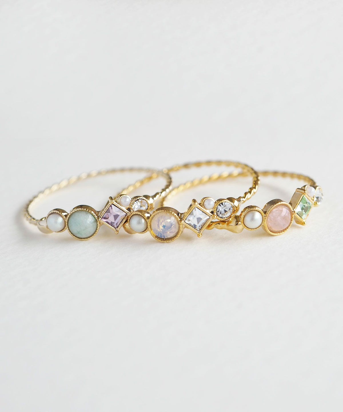 ナチュラルストーンとビジューのリング【MUK Dreamy stone】