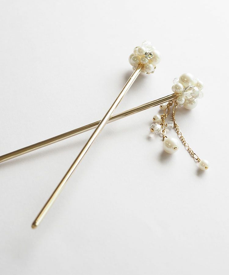 パールとビジューのまんまるかんざし