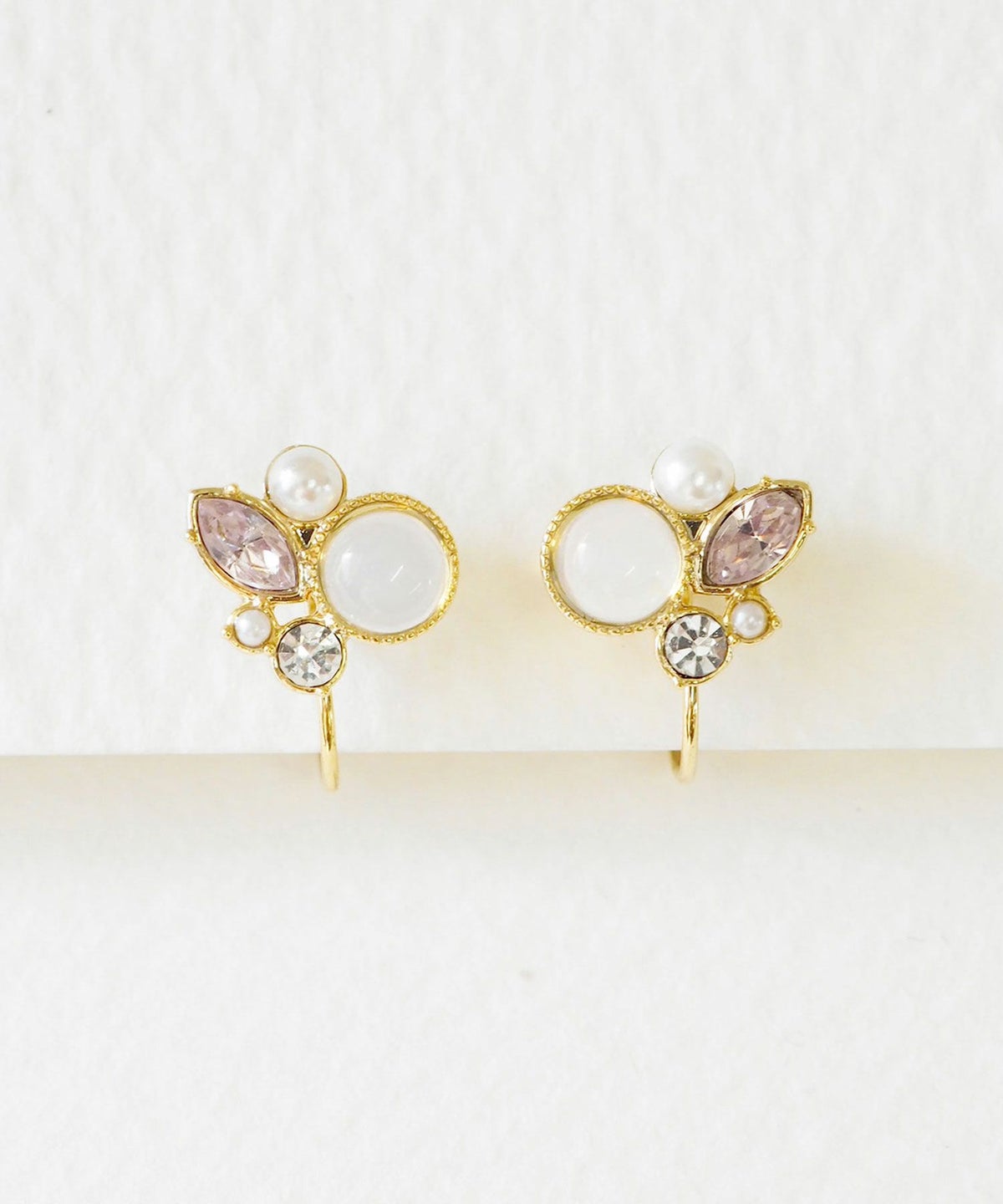 ナチュラルストーンとビジューのノンホールイヤリング【MUK Dreamy stone】