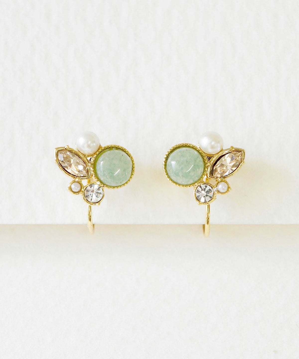 ナチュラルストーンとビジューのノンホールイヤリング【MUK Dreamy stone】