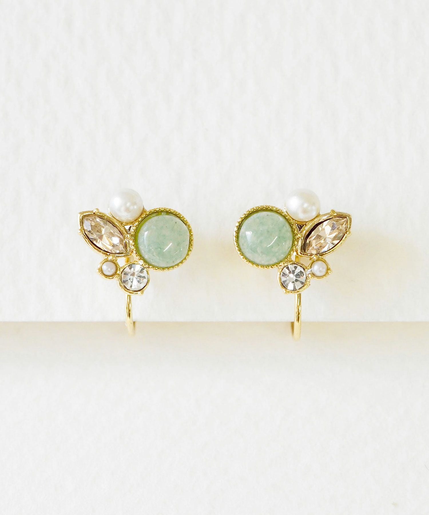 ナチュラルストーンとビジューのノンホールイヤリング【MUK Dreamy stone】