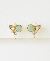 ナチュラルストーンとビジューのノンホールイヤリング【MUK Dreamy stone】