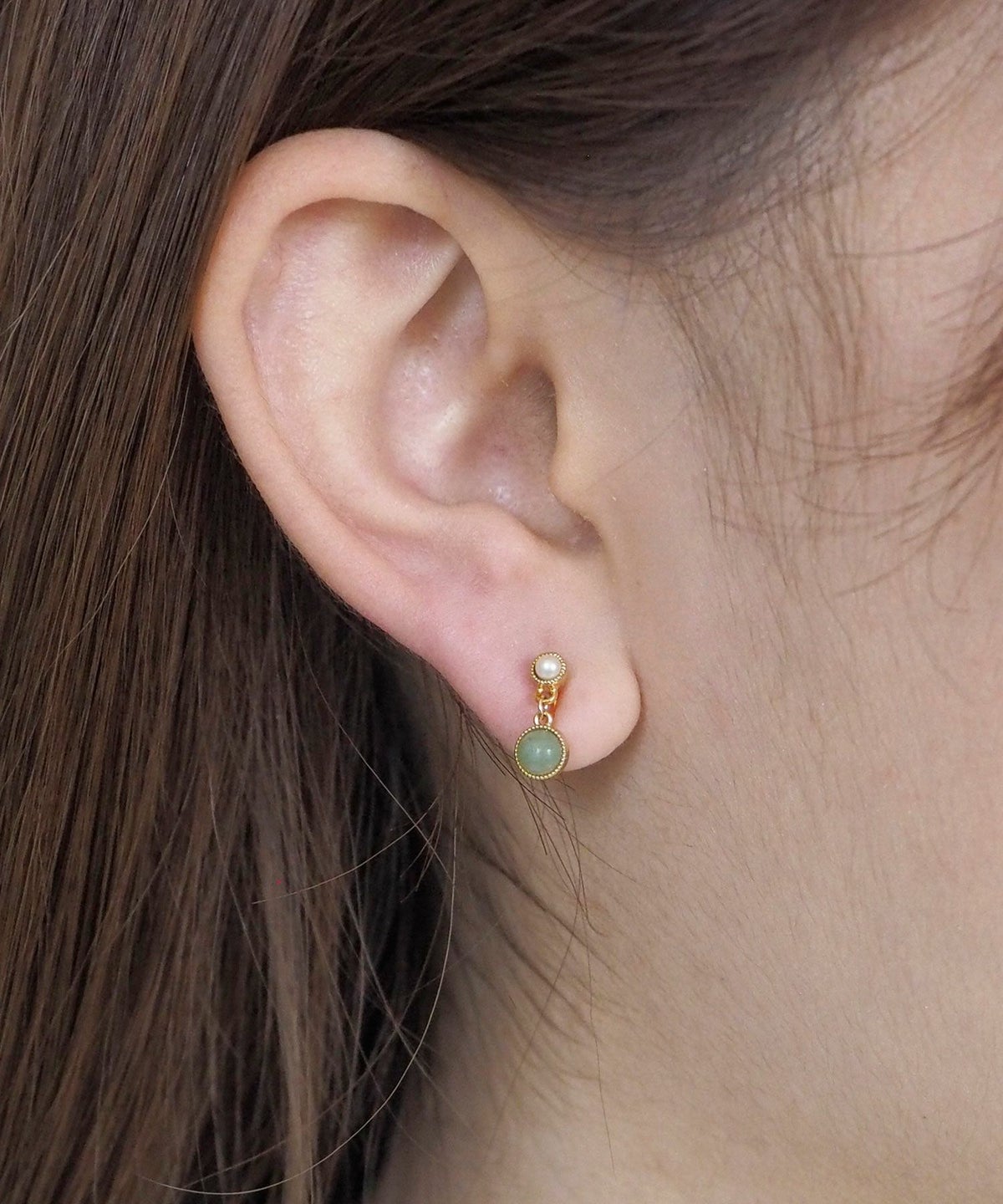 ナチュラルストーンとパールのノンホールイヤリング【MUK Dreamy stone】