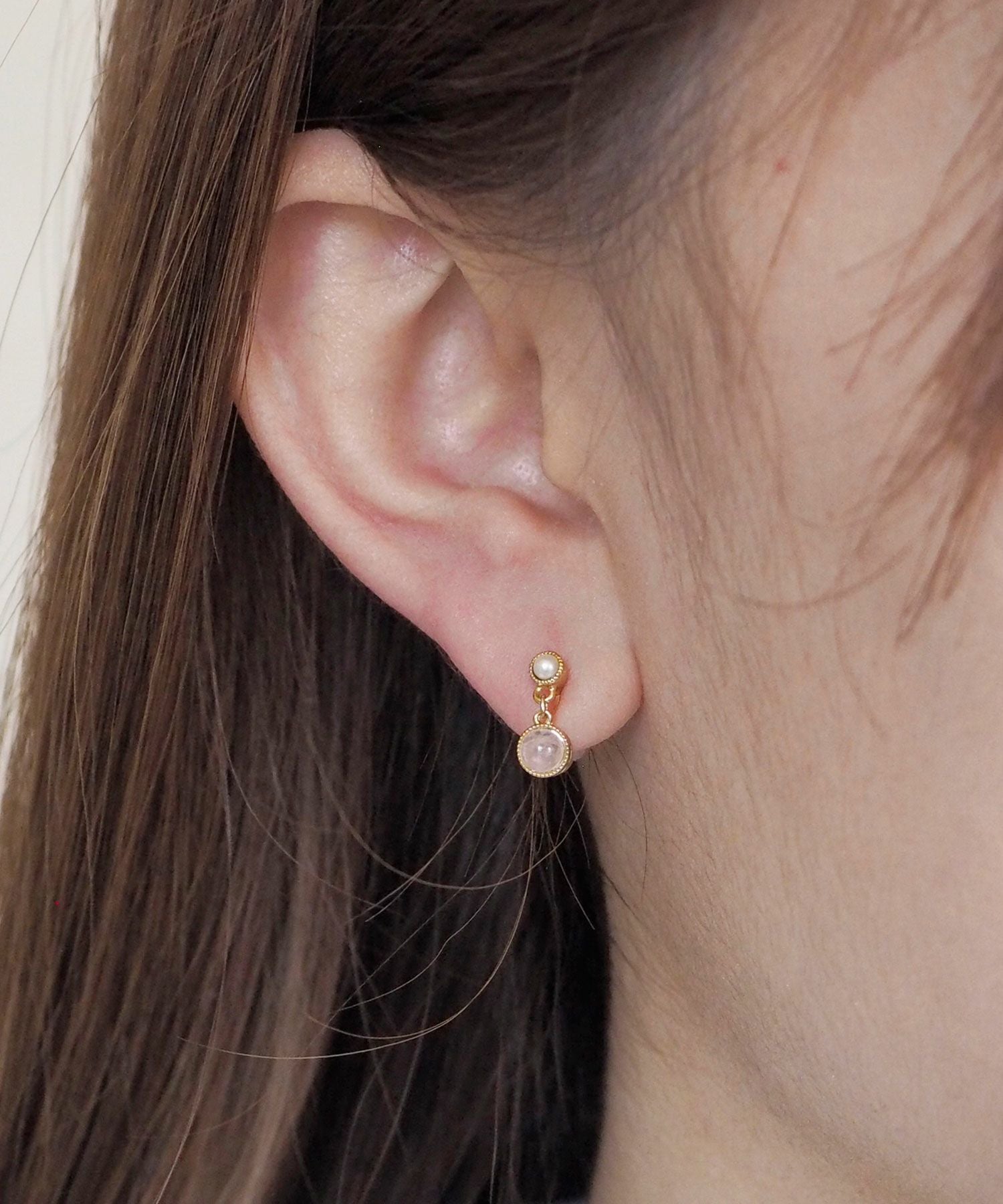 ナチュラルストーンとパールのノンホールイヤリング【MUK Dreamy stone】