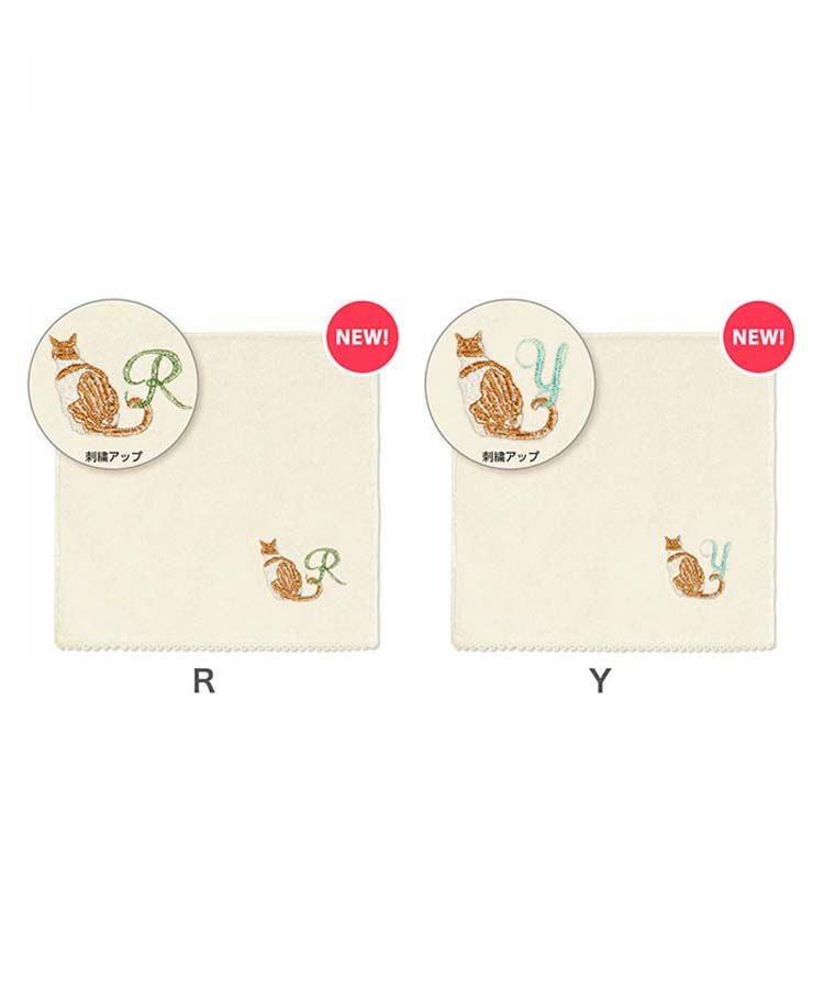 猫イニシャルハンカチ