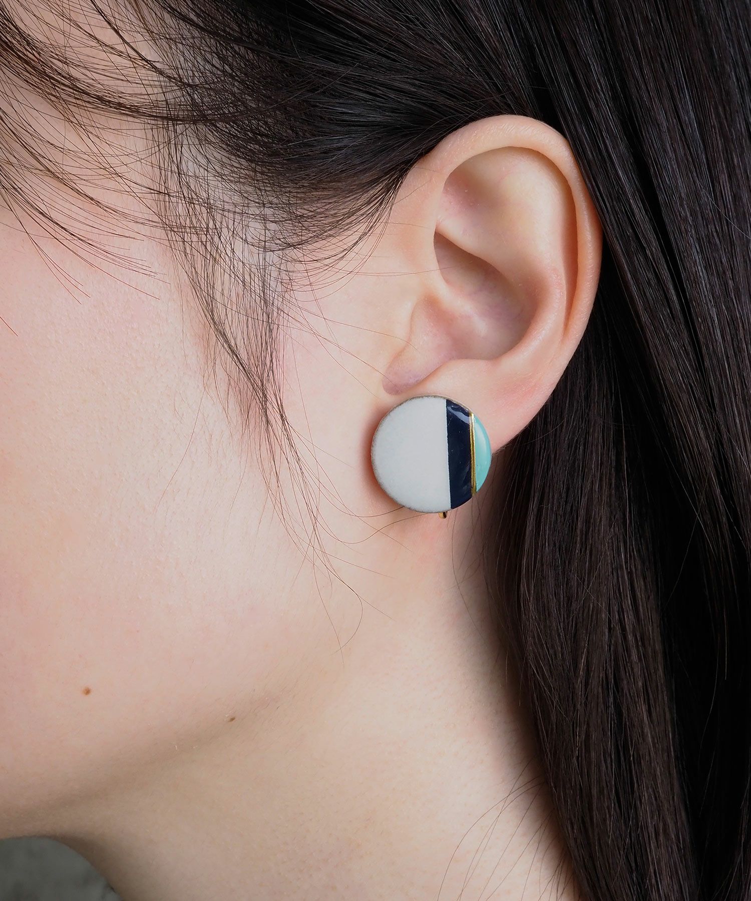 美濃焼クラシックライン藍色×ミントイヤリング【MIKELO】