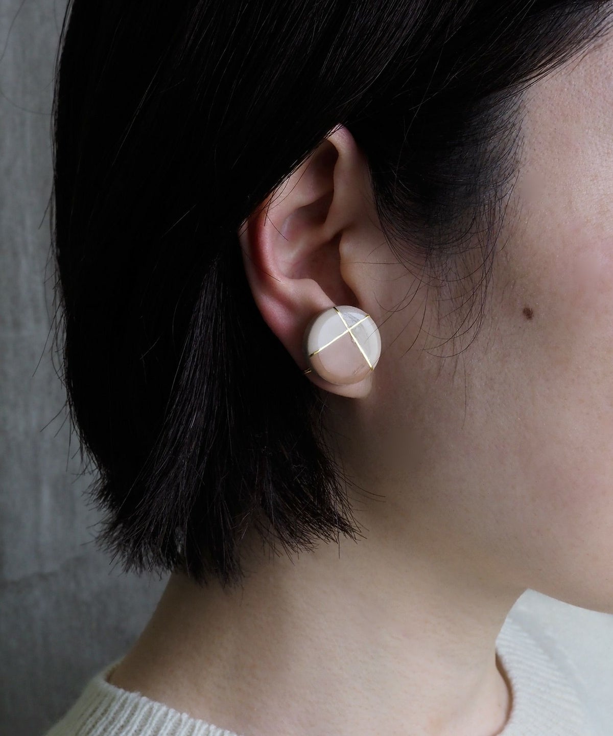 【MUK別注】美濃焼フレンチクラシカルブラウングリッドイヤリング【MIKELO】