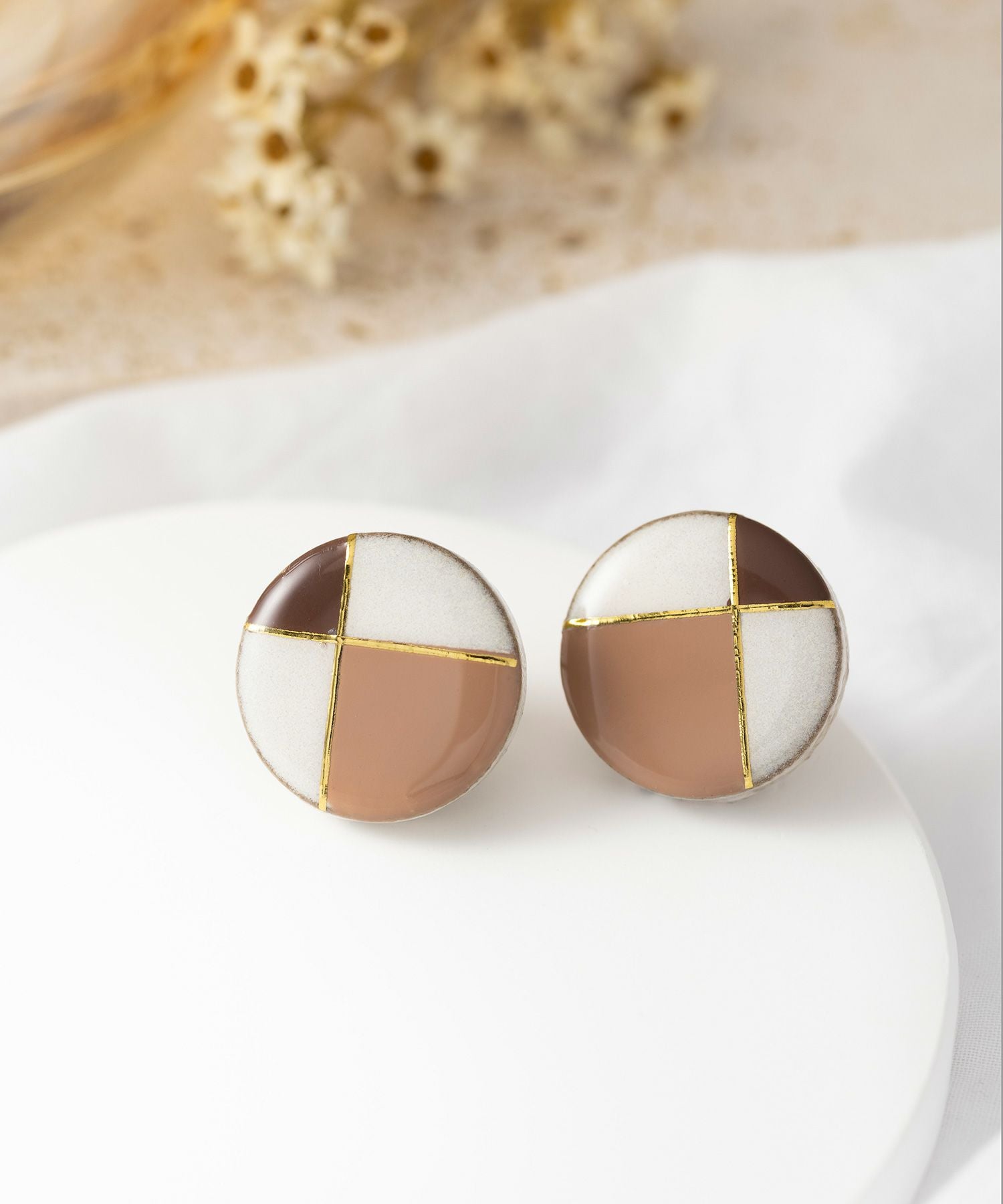 【MUK別注】美濃焼フレンチクラシカルモカブラウングリッドピアス【MIKELO】