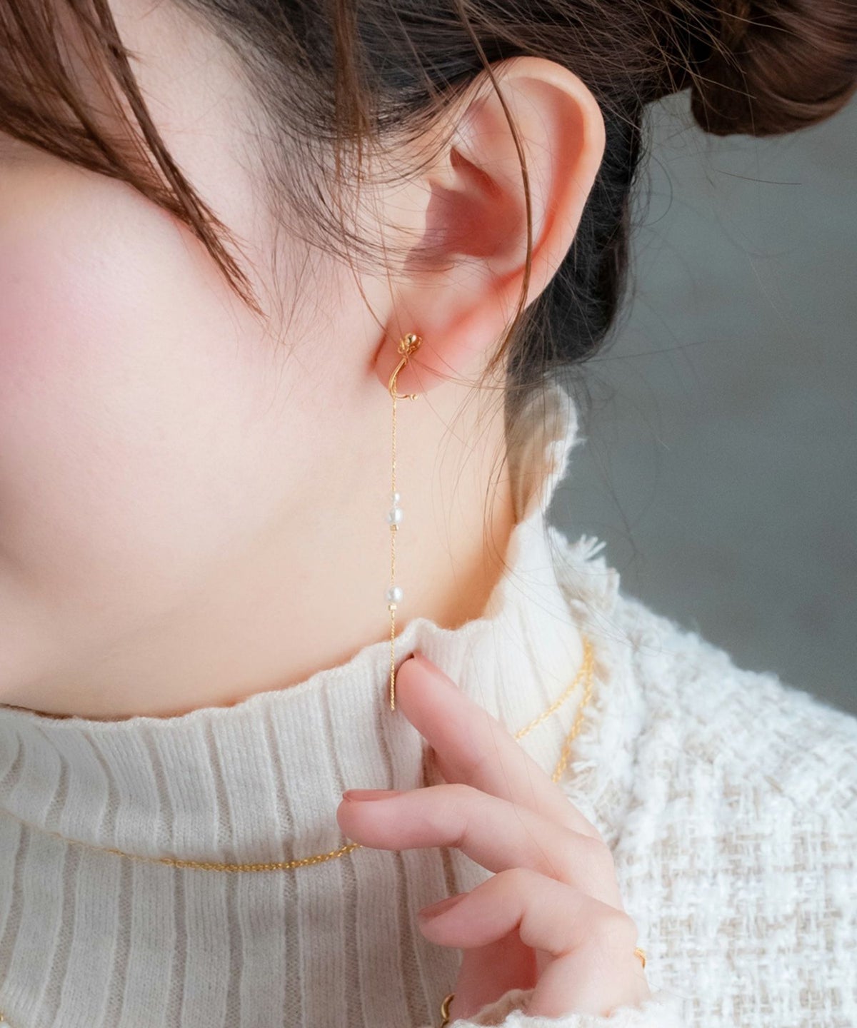 ロングパールチェーンIMFスプリングイヤリング