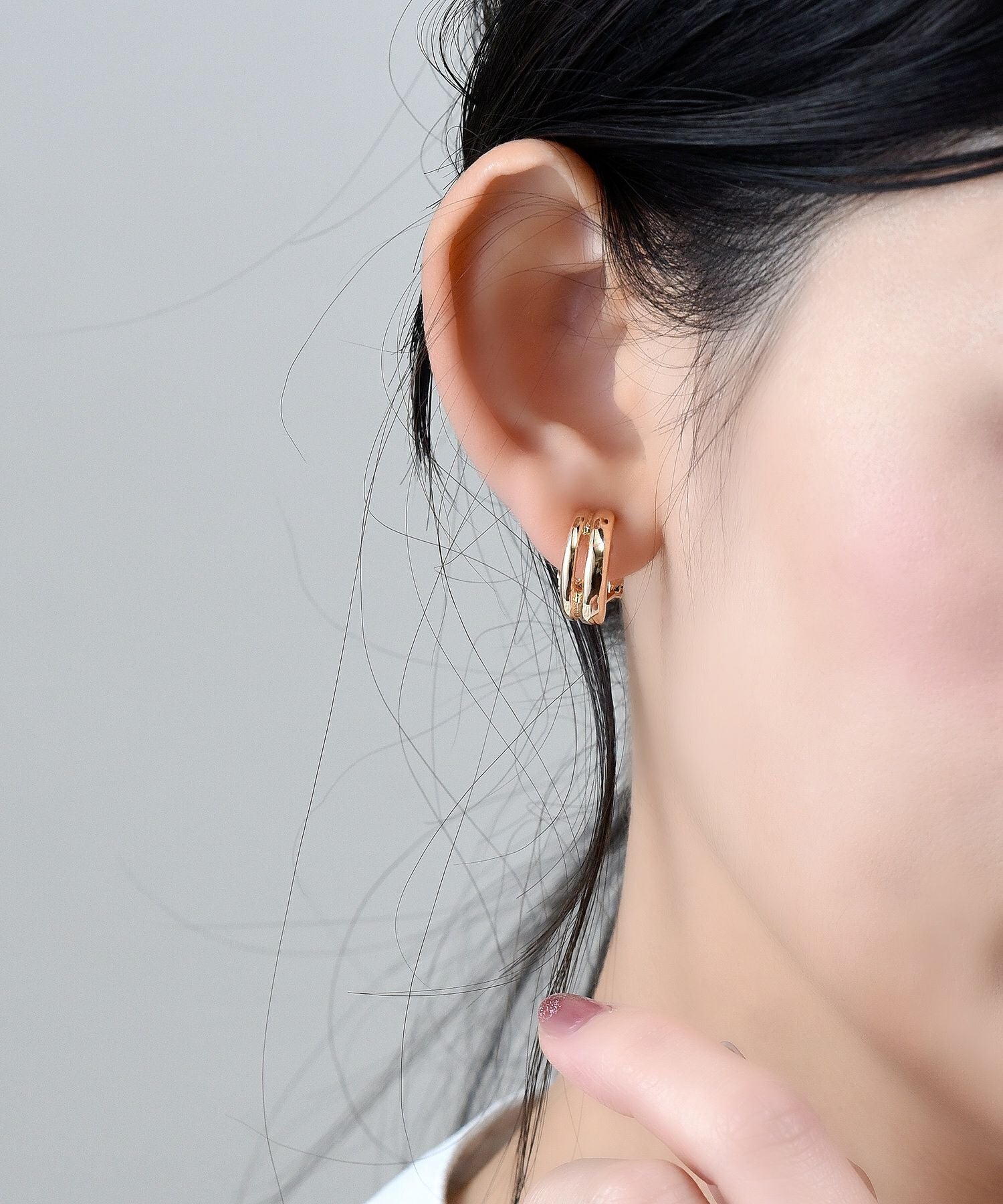 ダブルフープクリップイヤリング