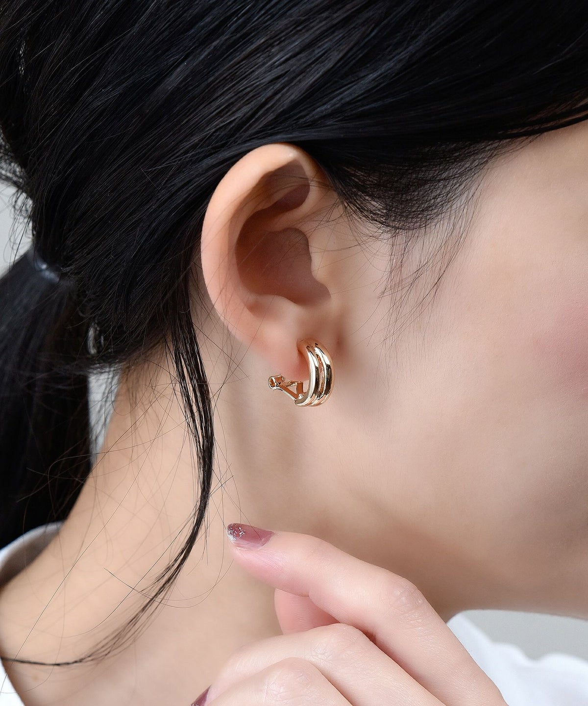 ダブルフープクリップイヤリング