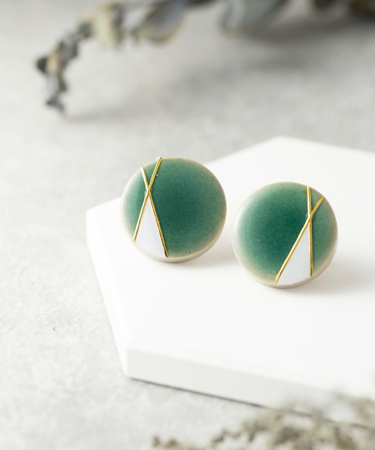 美濃焼ラインデコ青磁イヤリング【MIKELO】