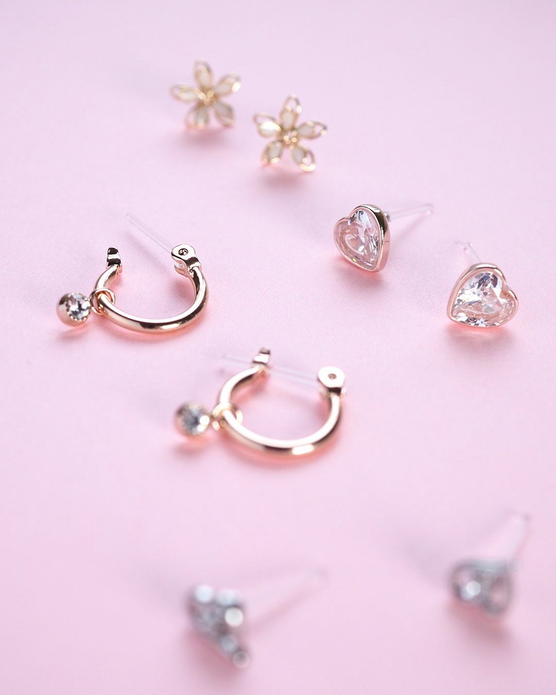 キュービックハート樹脂ポストセットピアス