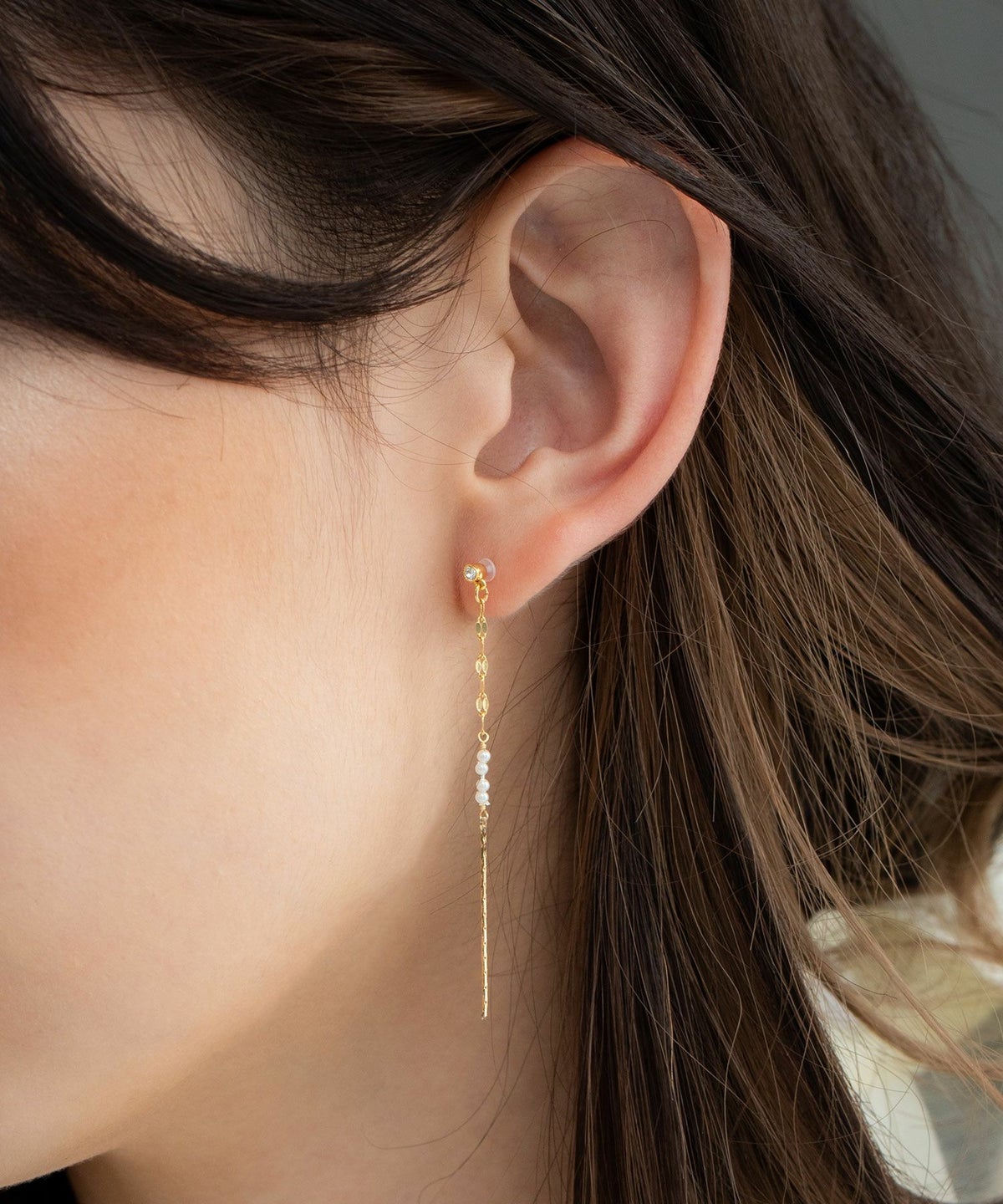 【web限定】ルミパール&チェーンセラミックポストピアス【Lumirise】