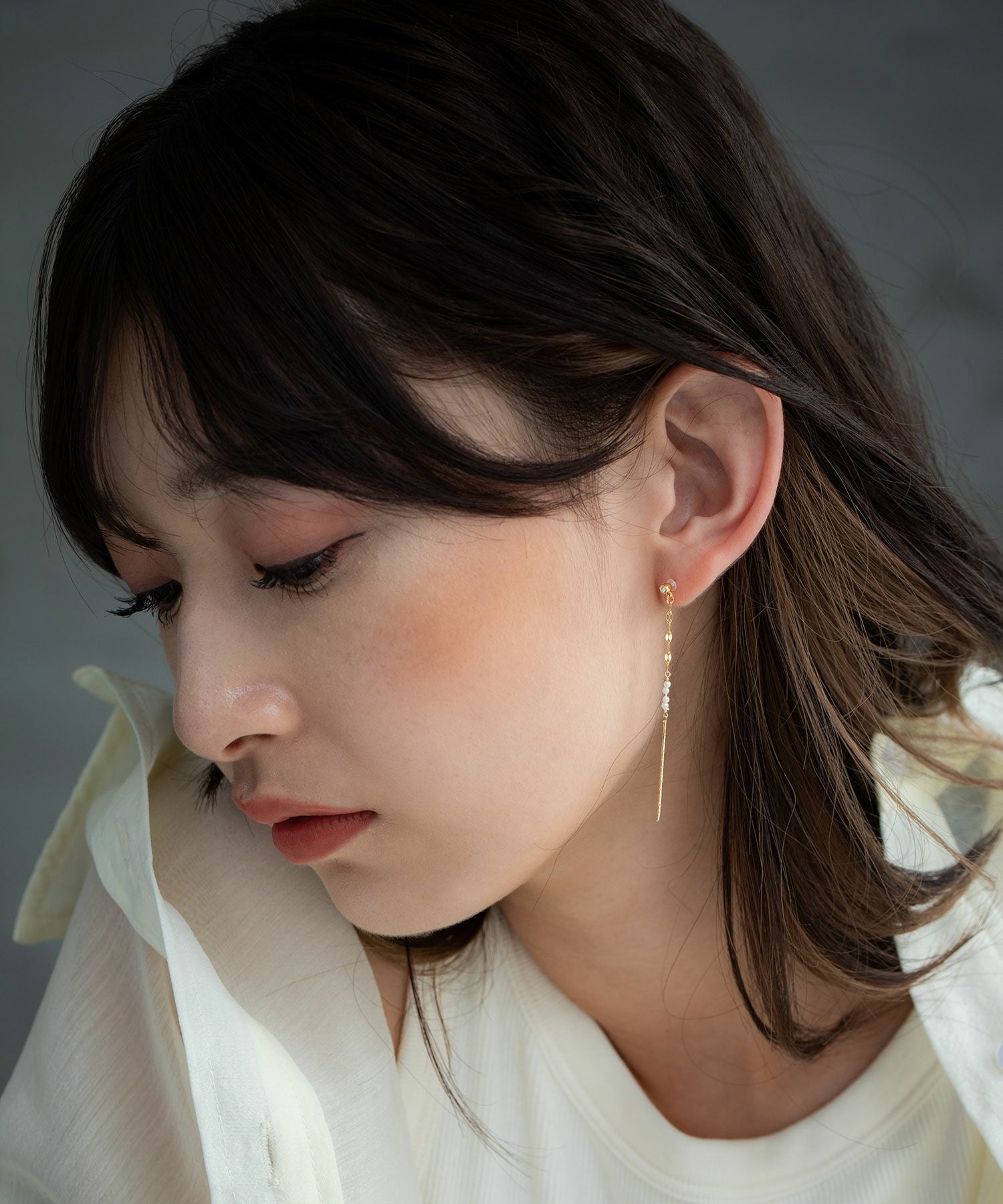 【web限定】ルミパール&チェーンセラミックポストピアス【Lumirise】