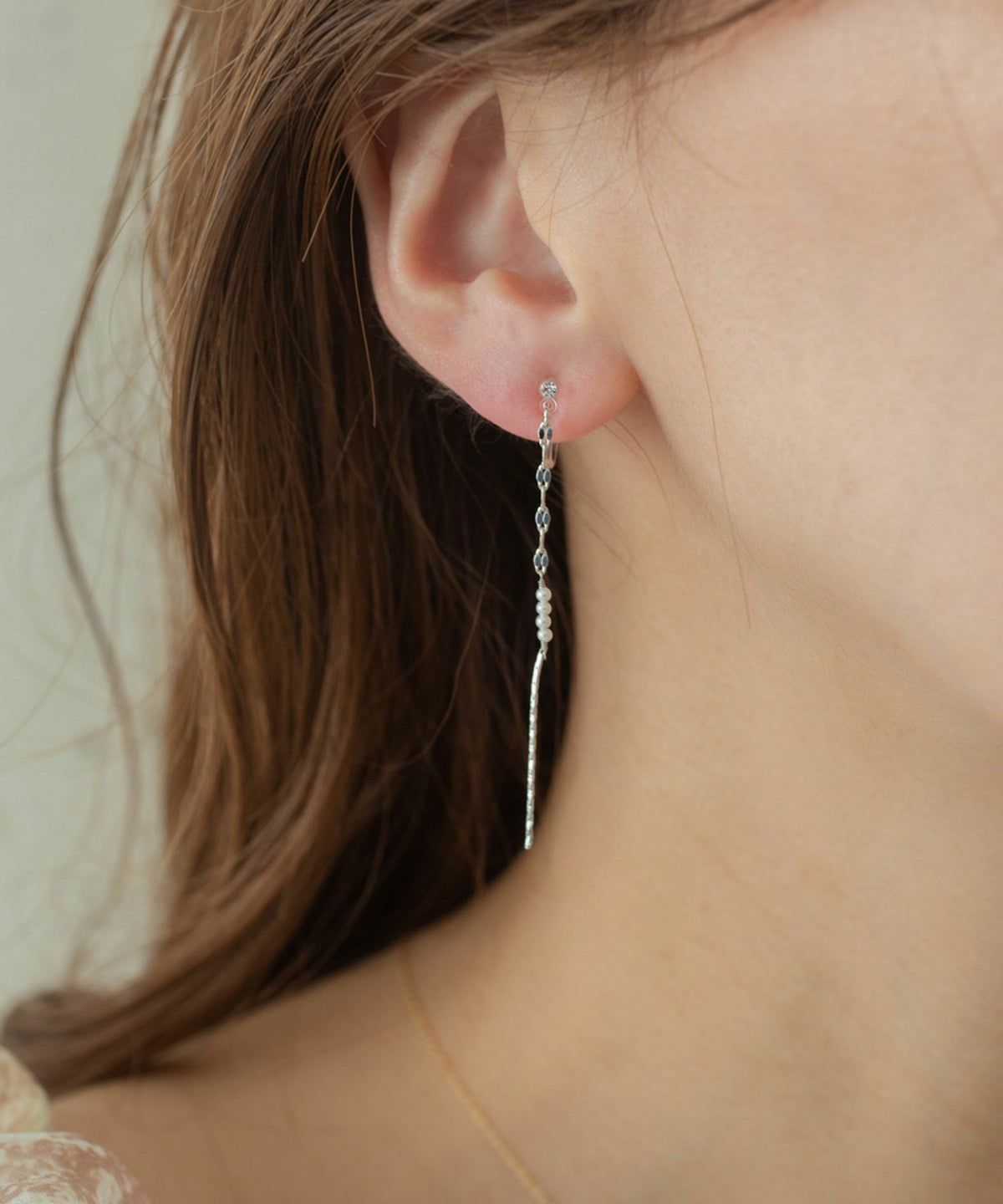 【web限定】ルミパール&チェーンセラミックポストピアス【Lumirise】