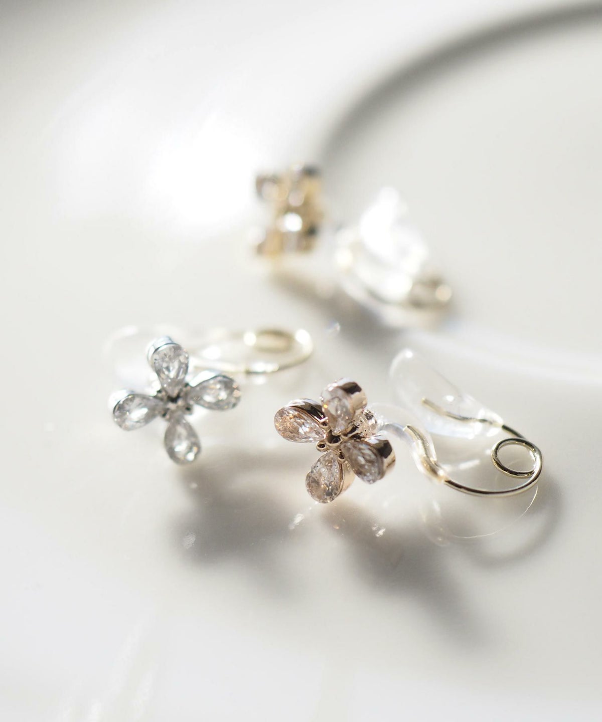 【web限定】ルミフラワージルコニアクリスタルループフィットイヤリング【Lumirise】