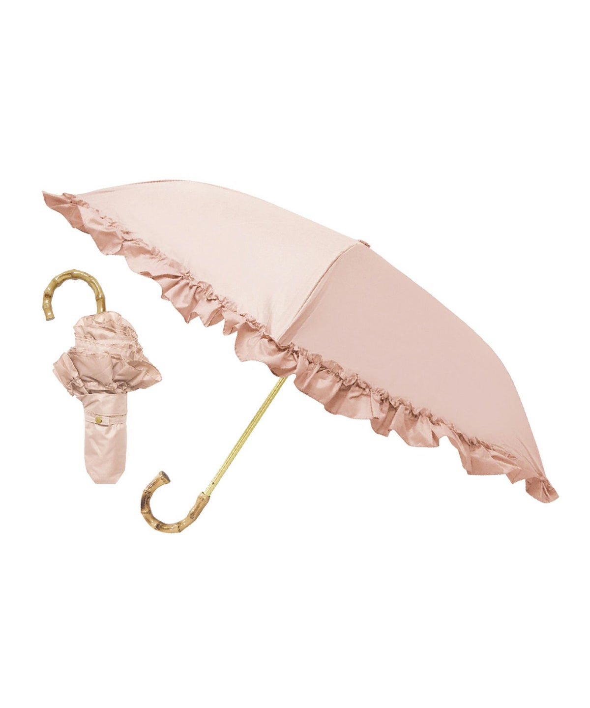 日傘/完全遮光100まるい3段折りたたみ傘フリル