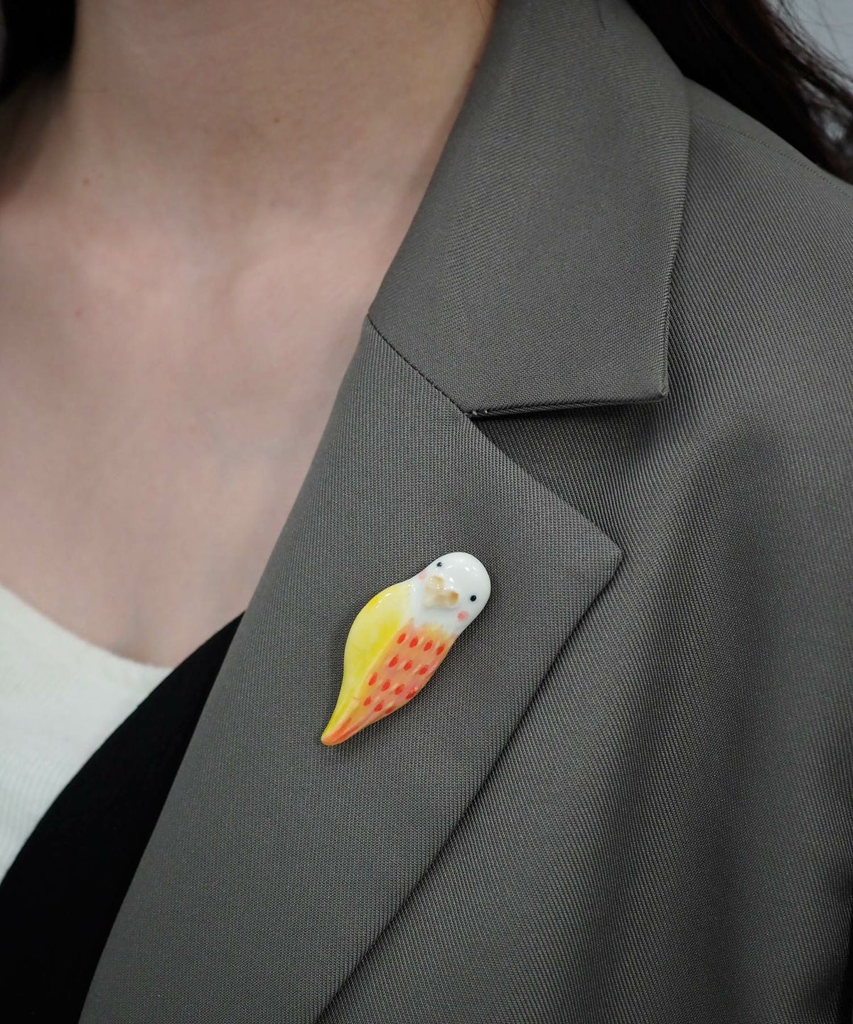 美濃焼タイルインコブローチ【七窯社】