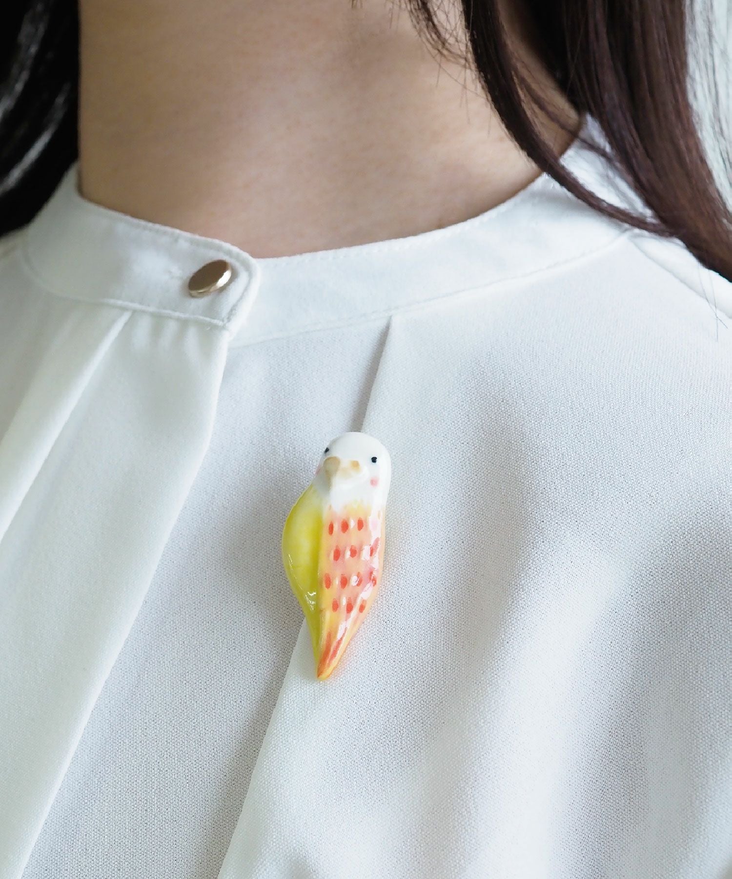 美濃焼タイルインコブローチ【七窯社】