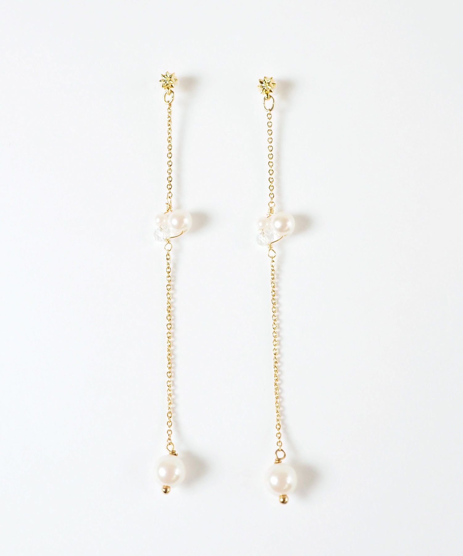 【web限定】ルミパールロングチェーンセラミックポストピアス【Lumirise】