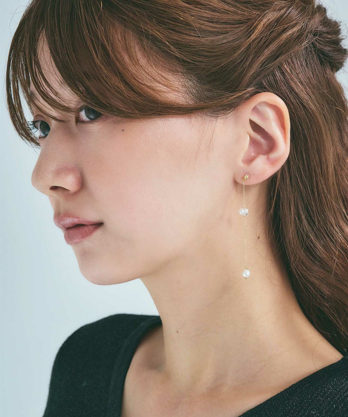 【web限定】ルミパールロングチェーンセラミックポストピアス【Lumirise】