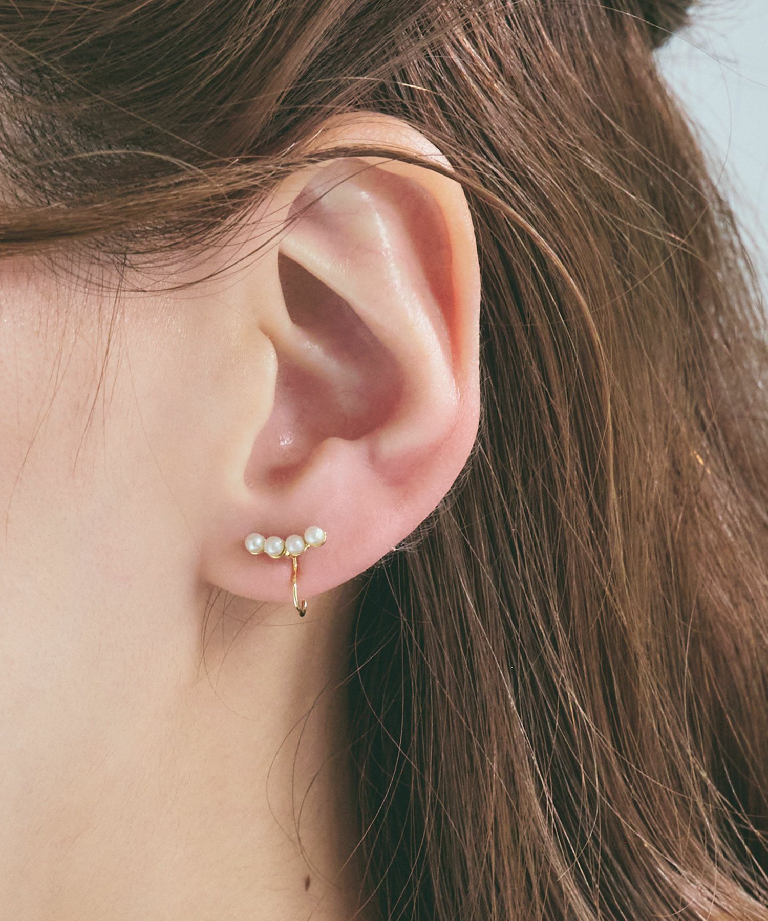 【web限定】ルミプチパールラインノンホールイヤリング【Lumirise】