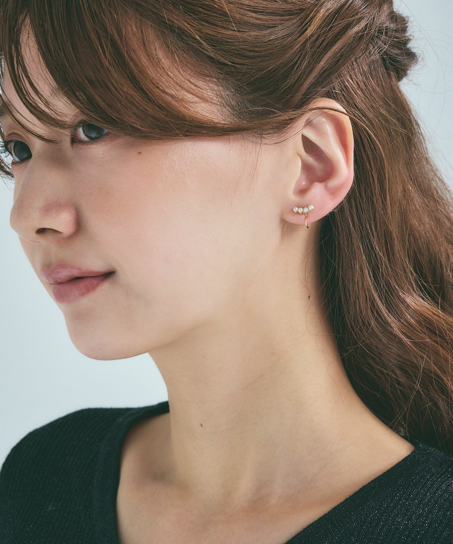 【web限定】ルミプチパールラインノンホールイヤリング【Lumirise】