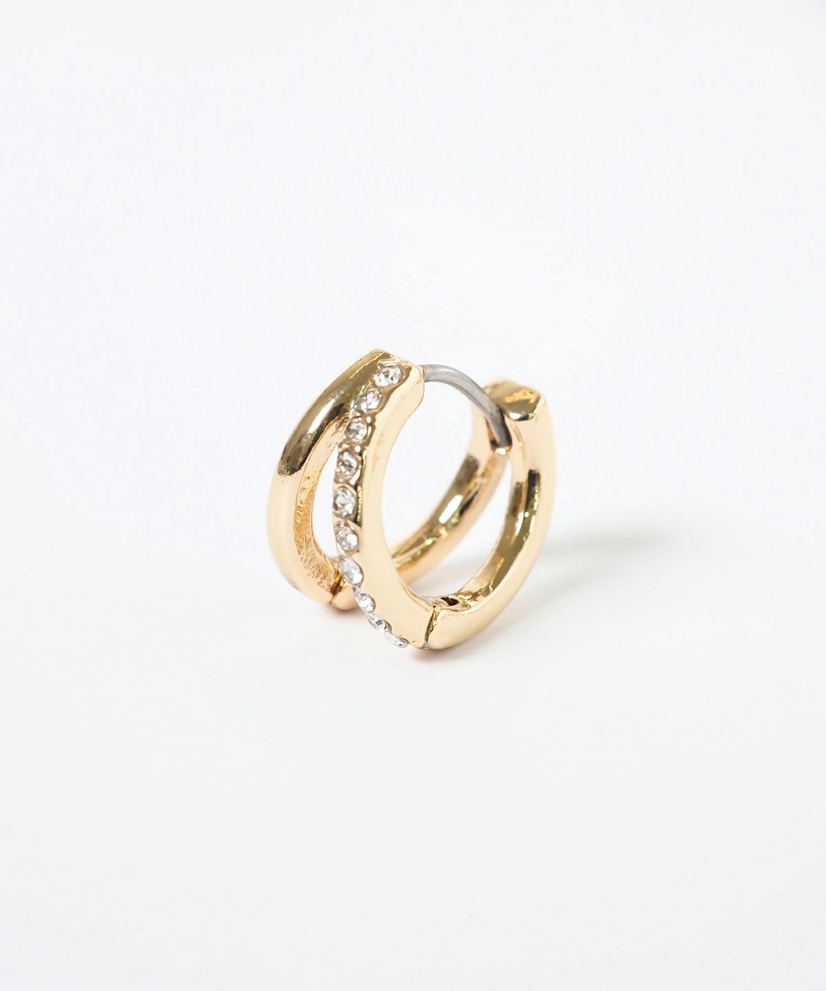 ラインストーンダブルフープサージカルステンレスポストピアス