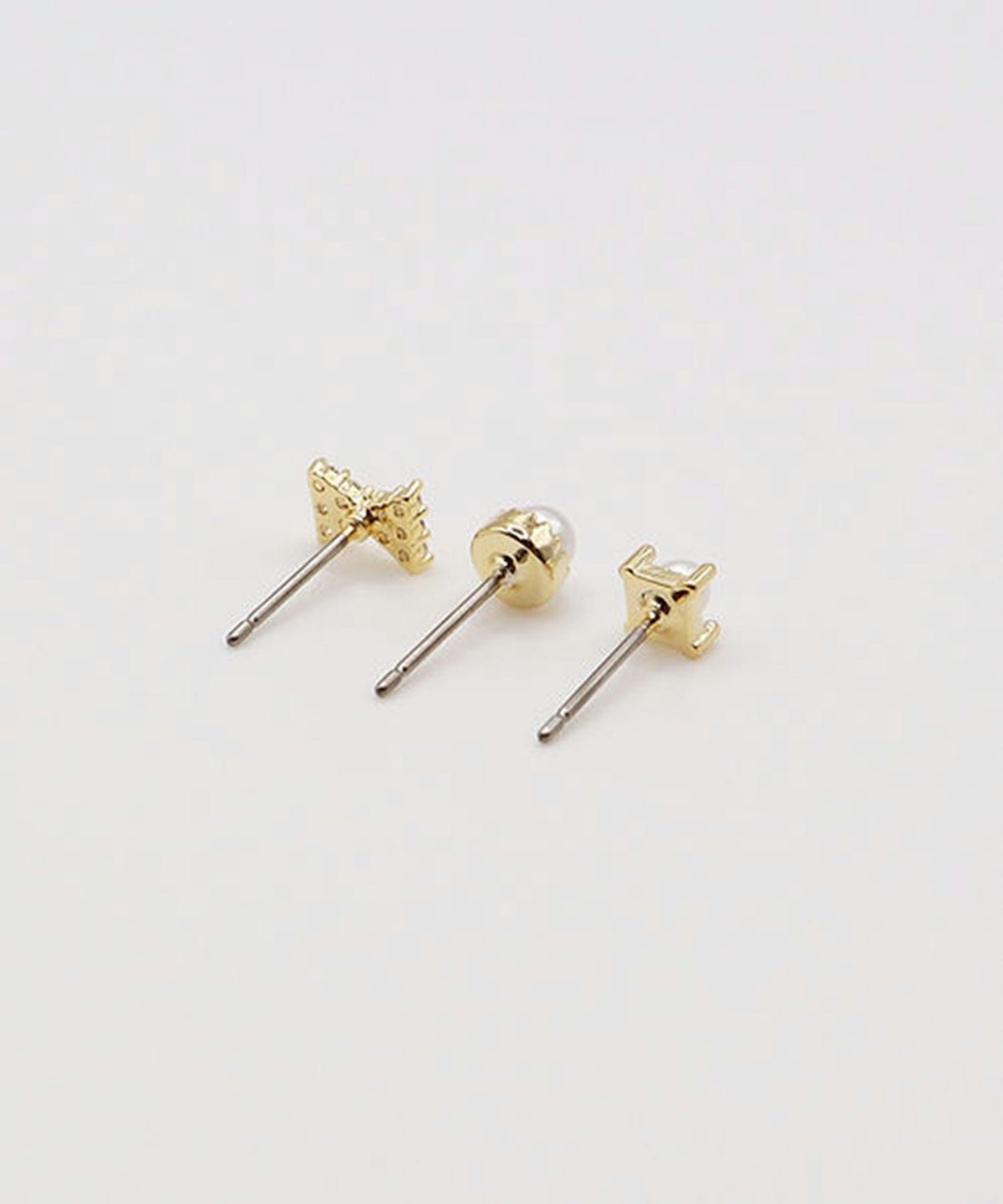 リボンパールプチ3セットチタンポストピアス