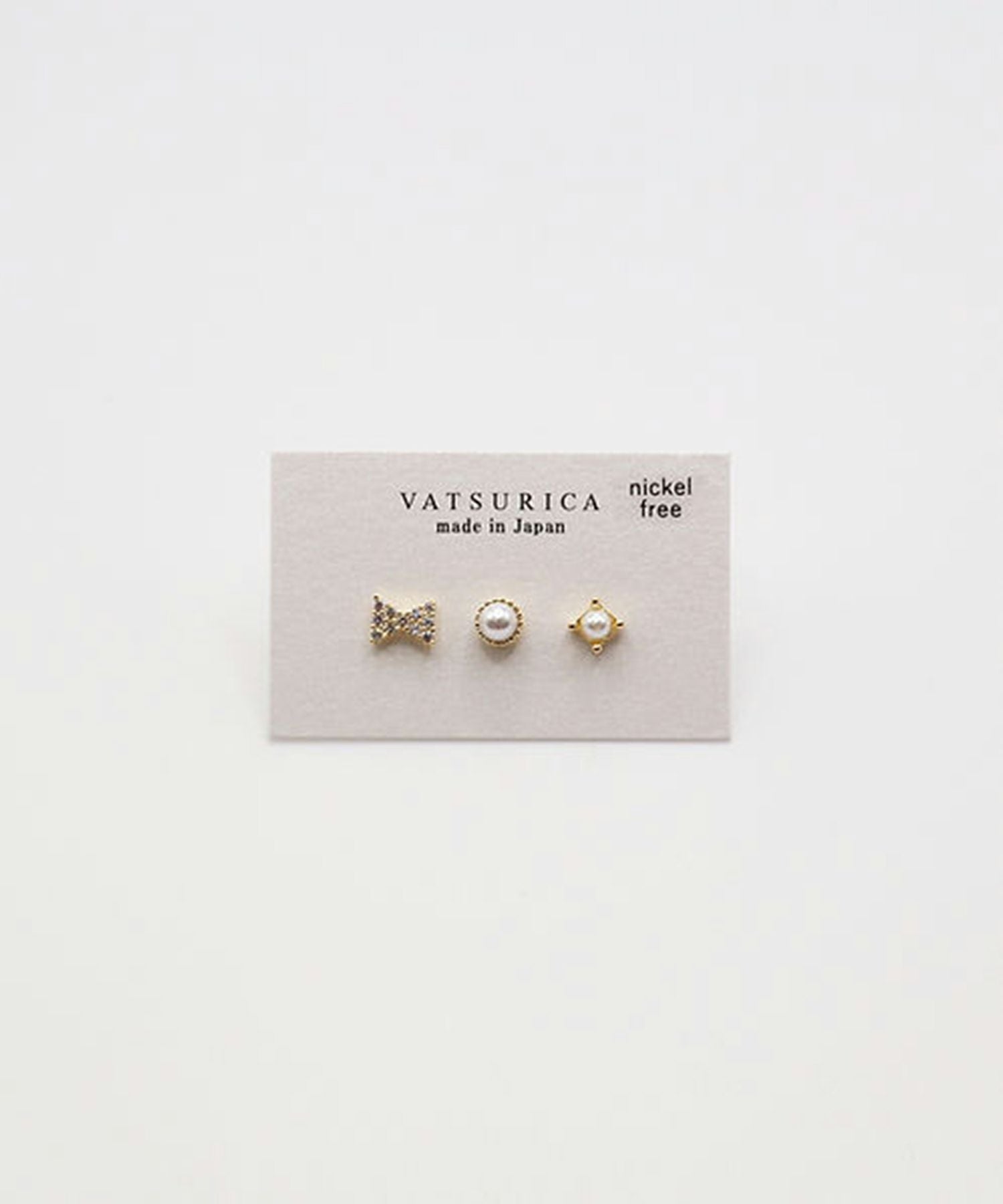 リボンパールプチ3セットチタンポストピアス
