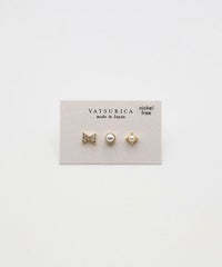 リボンパールプチ3セットチタンポストピアス