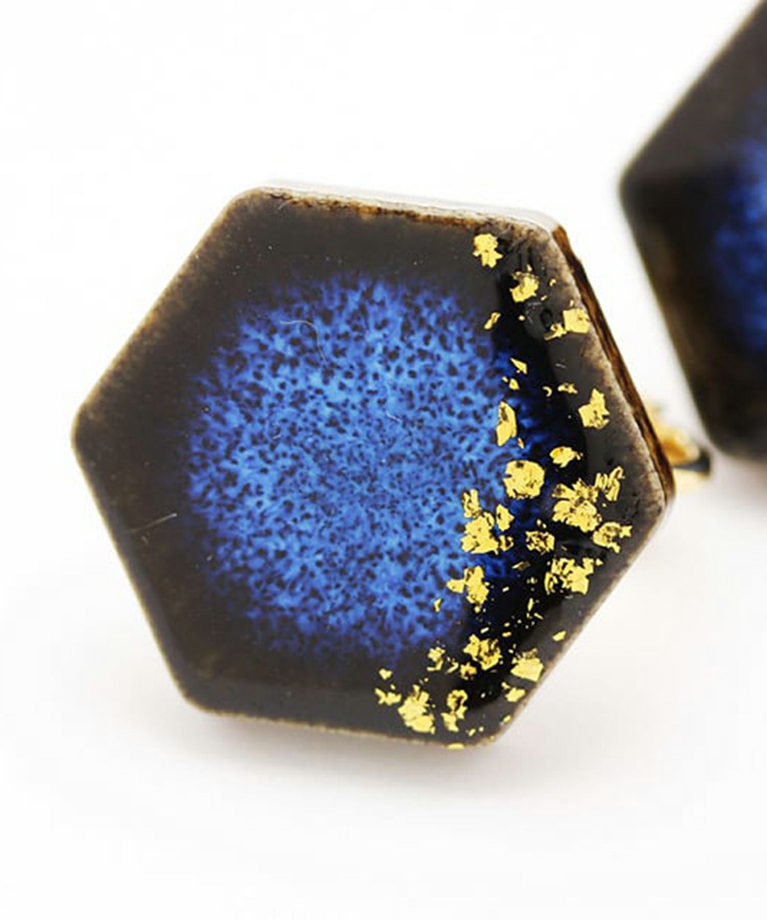 [予約商品]藍色美濃焼六角形星屑イヤリング【MIKELO】