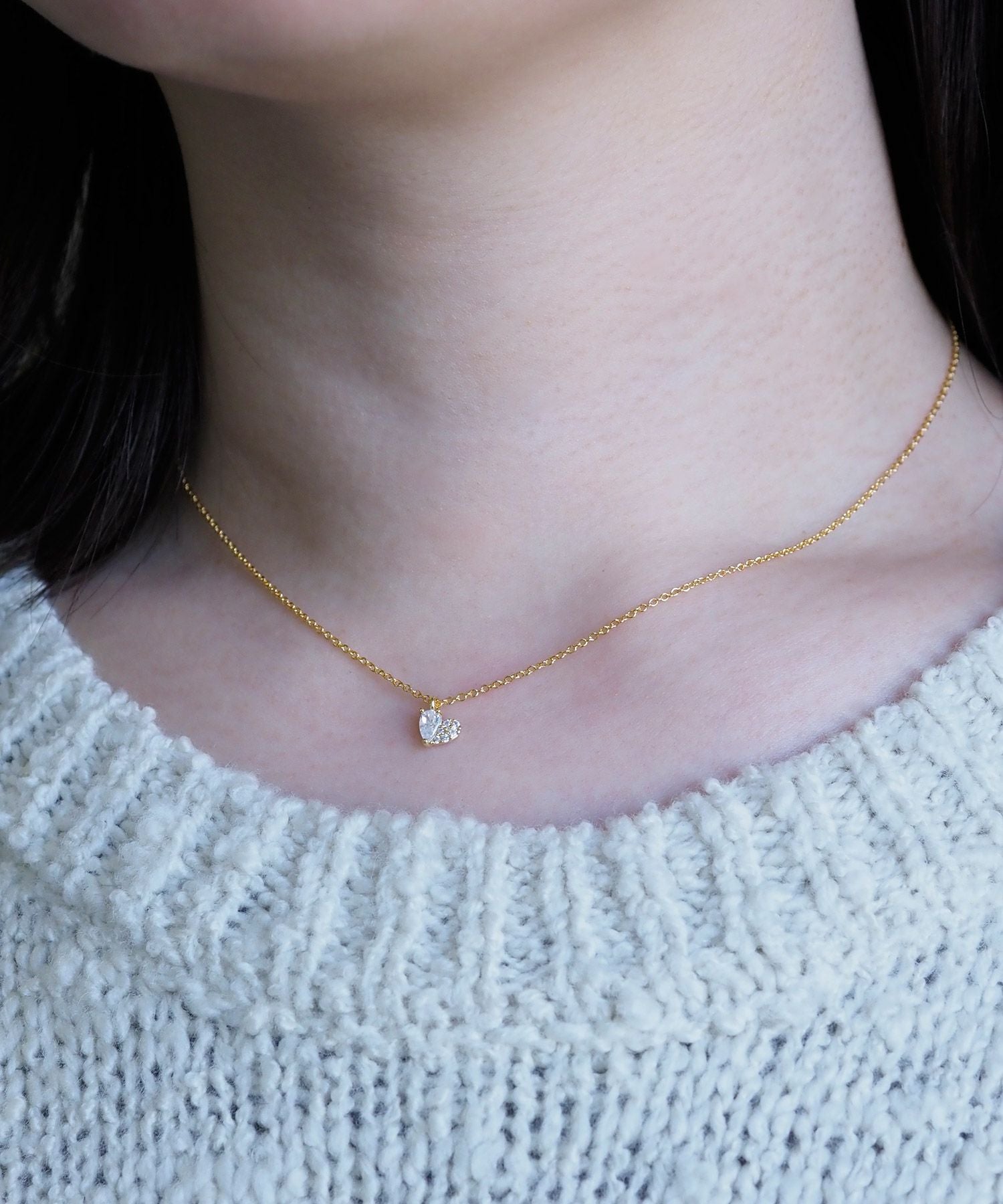 キュービックデザインハートプチペンダント