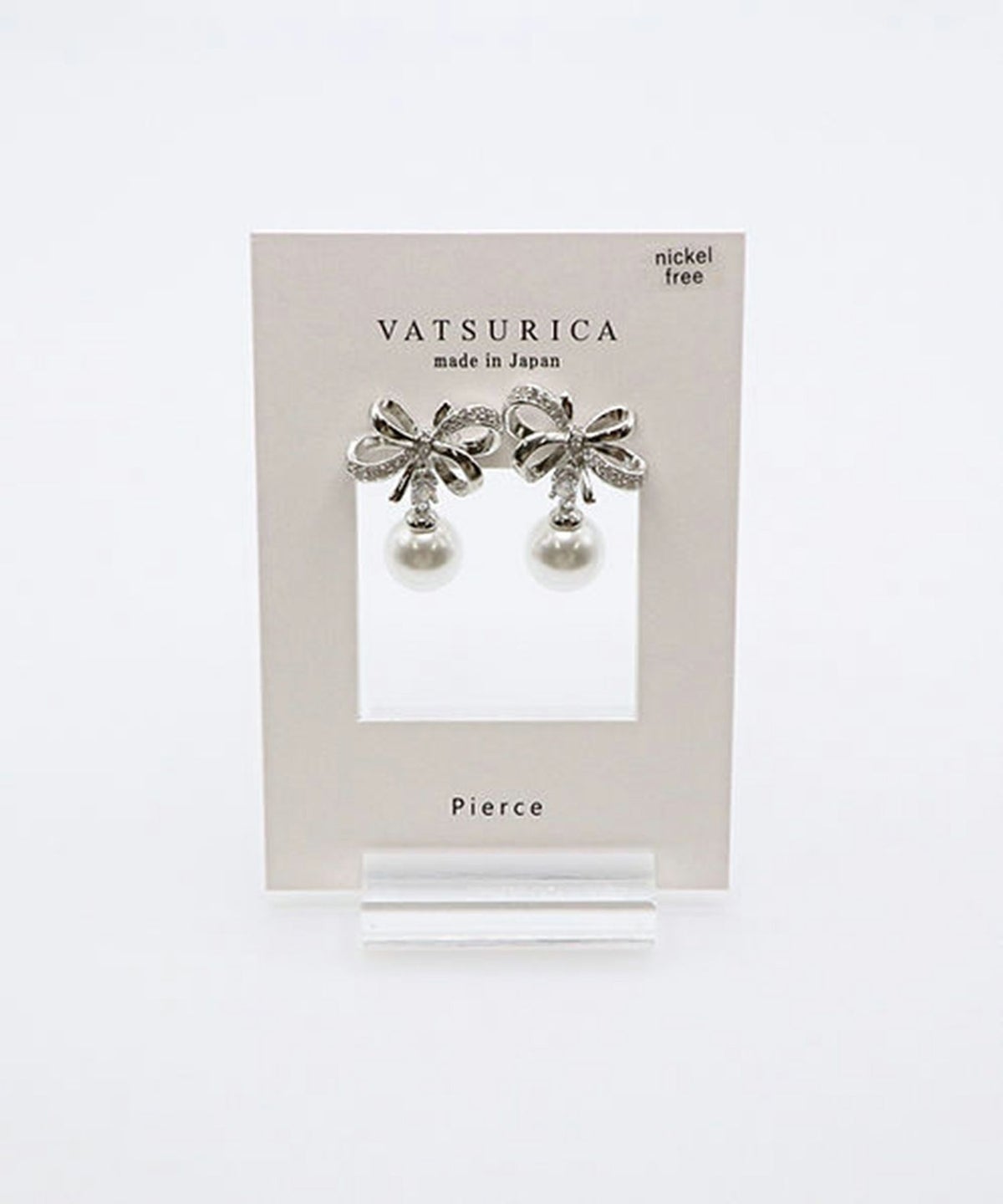 キュービックリボンパールチタンポストピアス