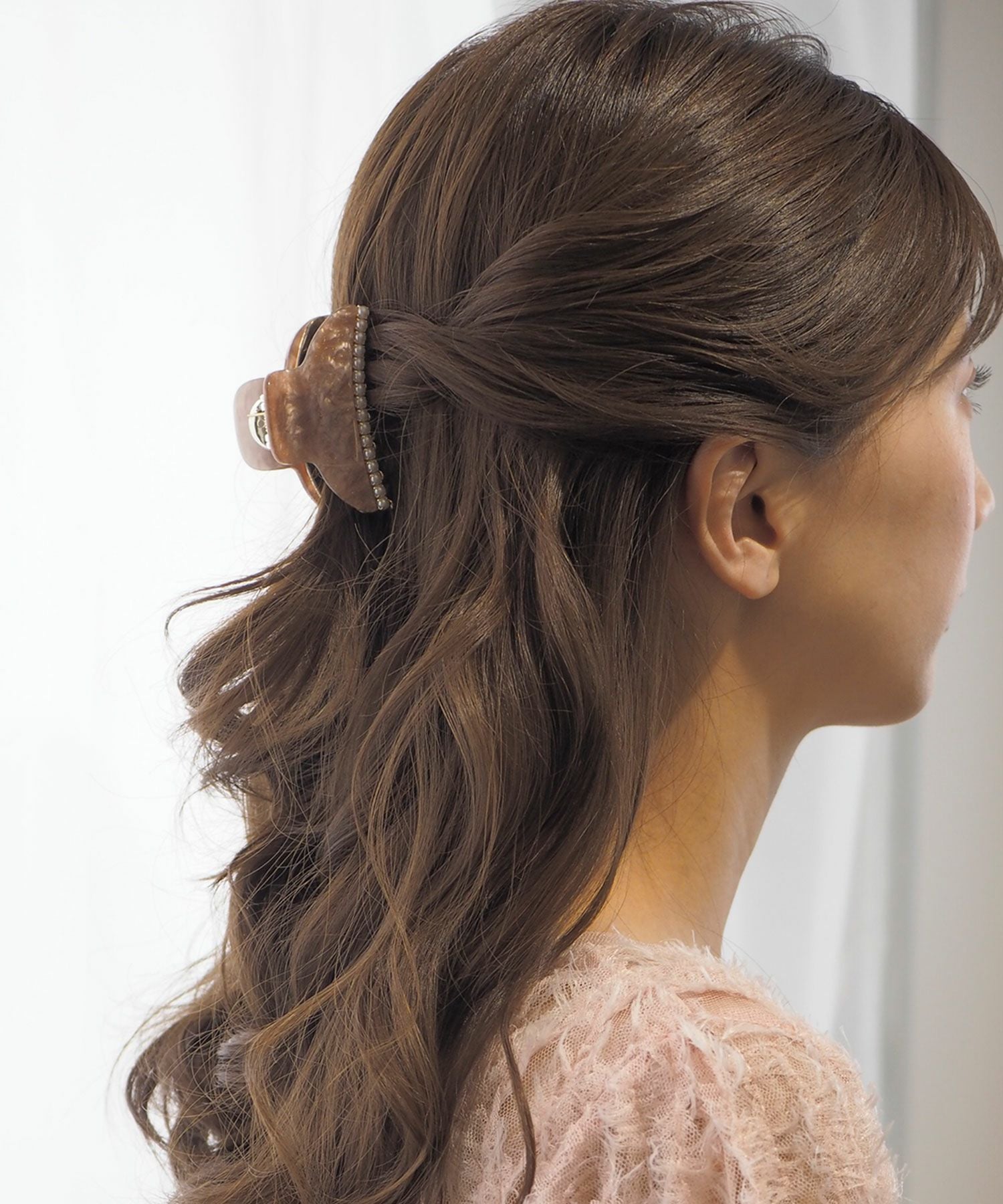 ラメマーブルパールラインバンスクリップ