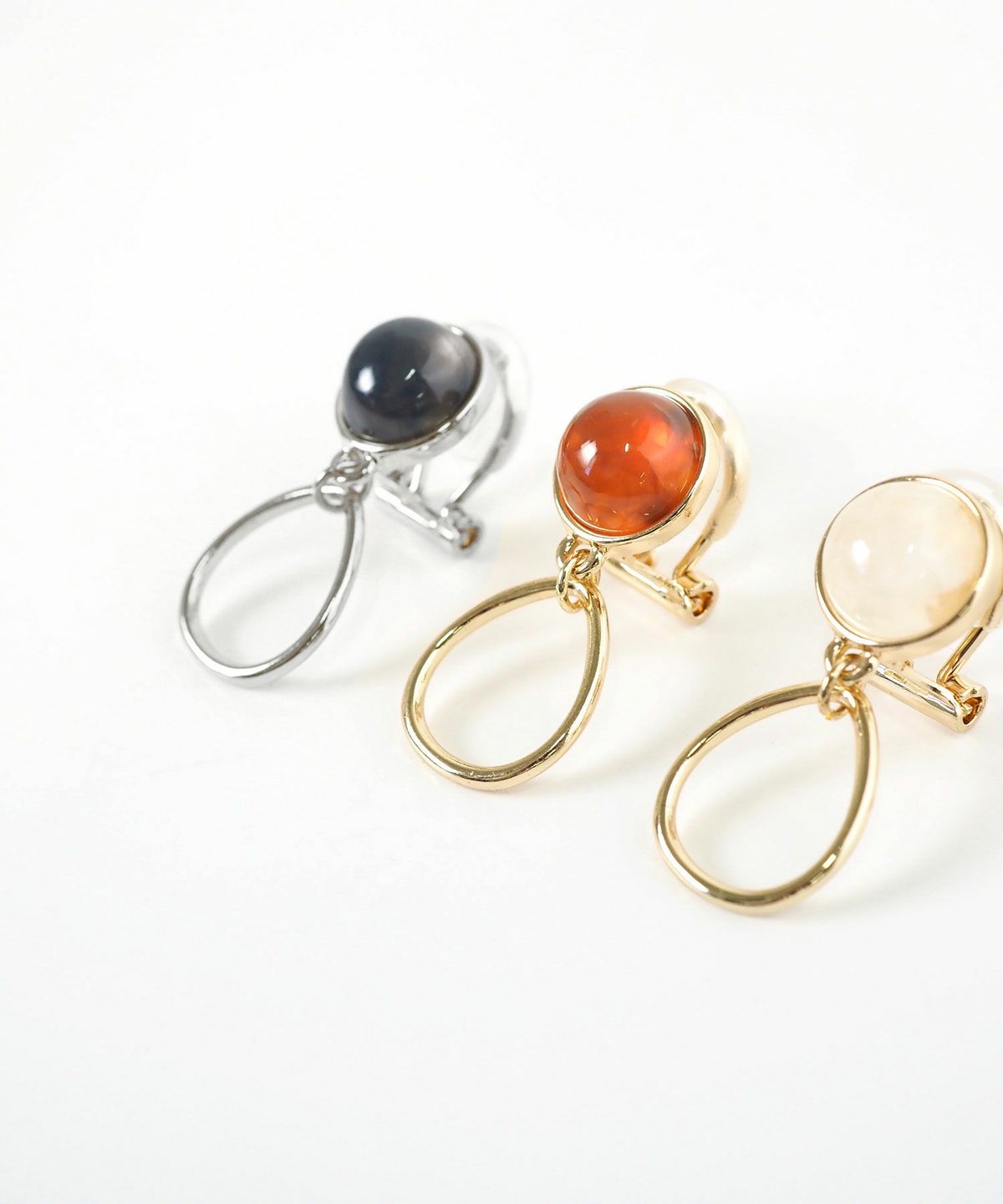 ラウンドカラーストーンクリップイヤリング