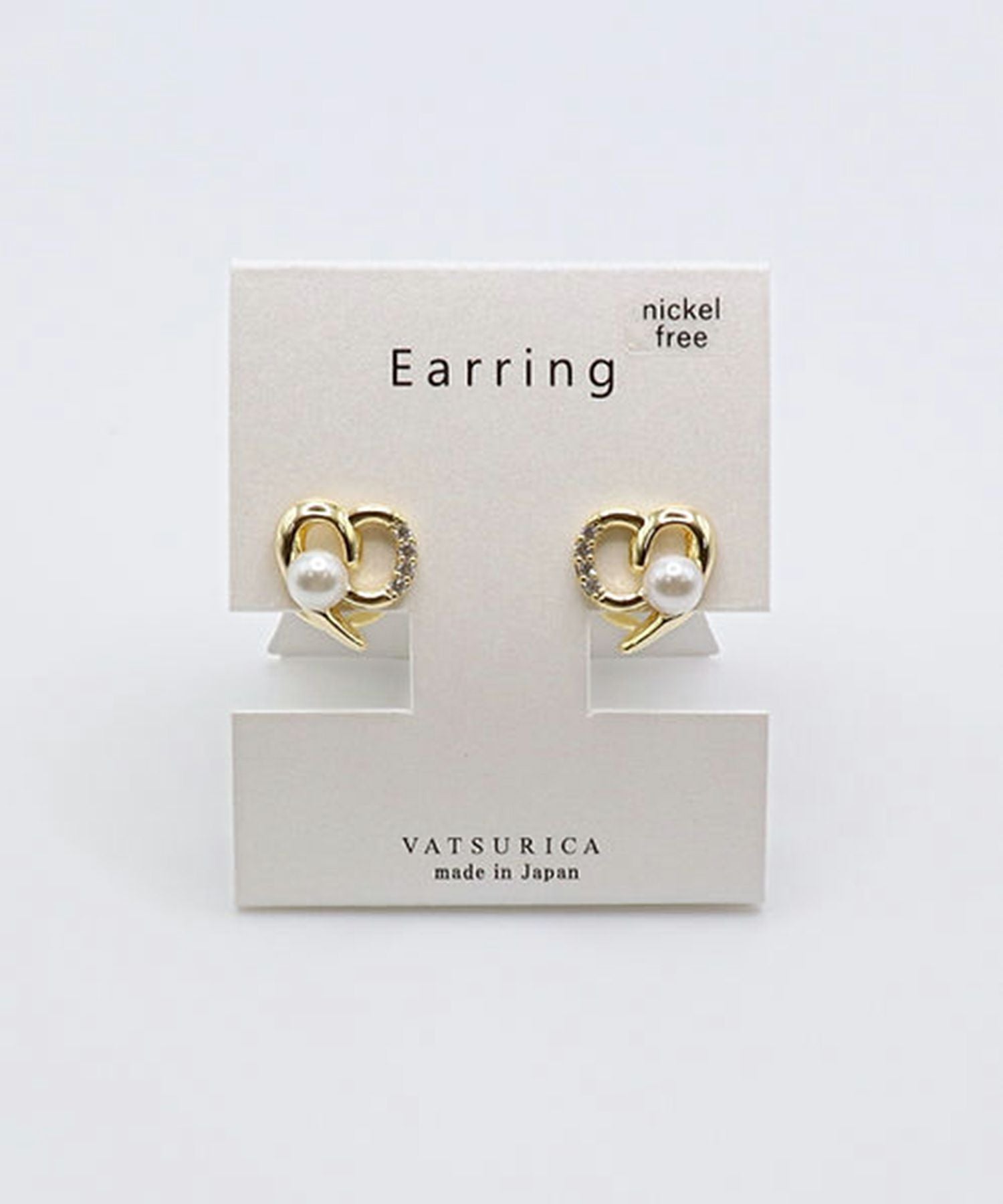 パールハートラウンドメタルイヤリング