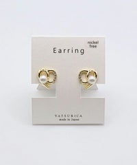 パールハートラウンドメタルイヤリング