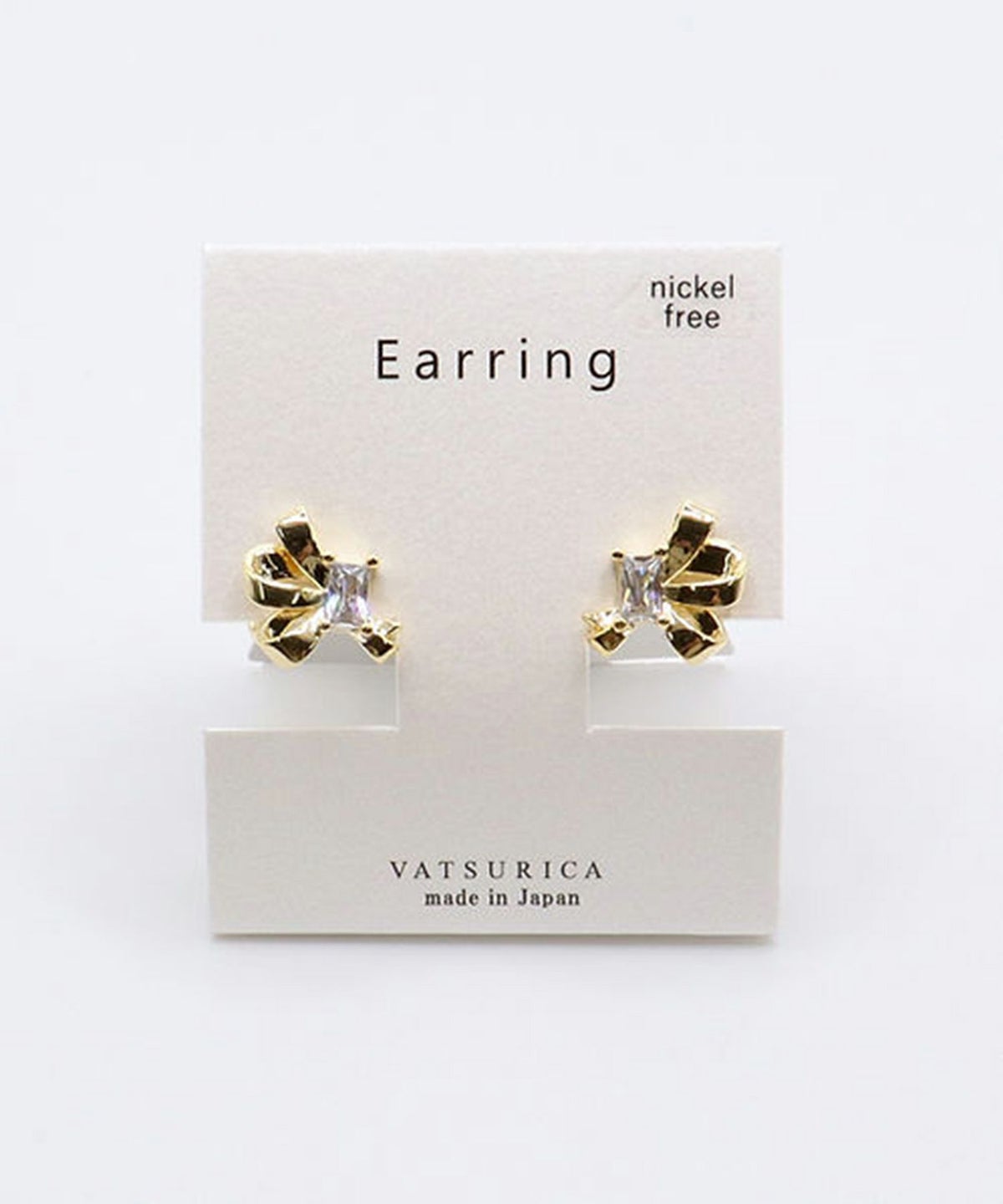 リボンビジューラウンドメタルイヤリング