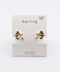 リボンビジューラウンドメタルイヤリング