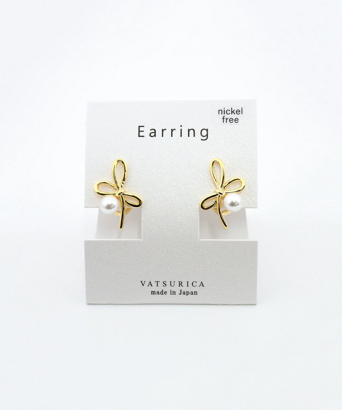 リボンパールラウンドメタルイヤリング